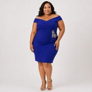 Alex Evenings Royal Blue Off Shoulder Beaded Sheath Dress Plus Size 24W